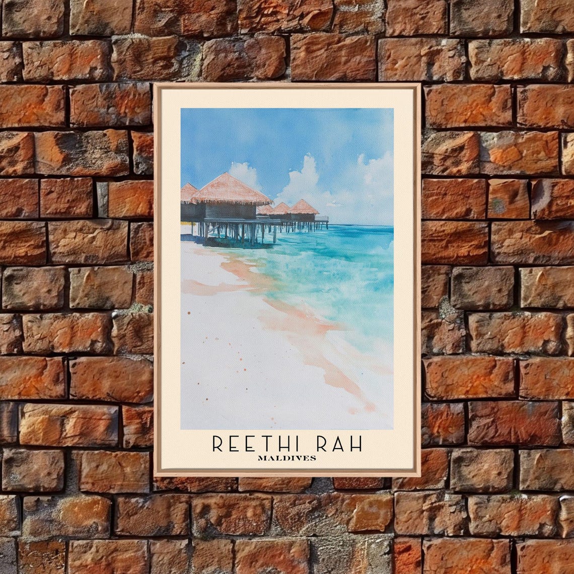 Reethi Rah Maldives Overwater Bungalow White Sand Watercolor Poster - Image 5