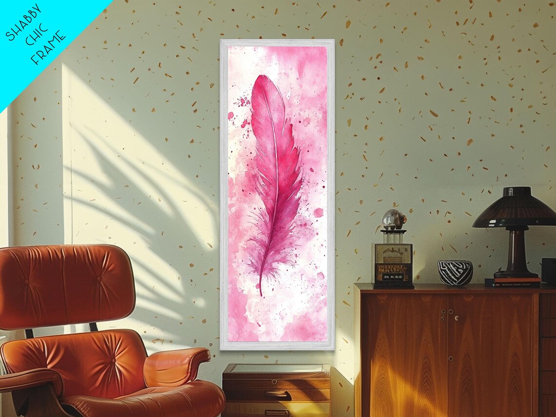 Pink Feather Watercolor Painting Soft Magenta Plume Vertical Wall Art - Image 5