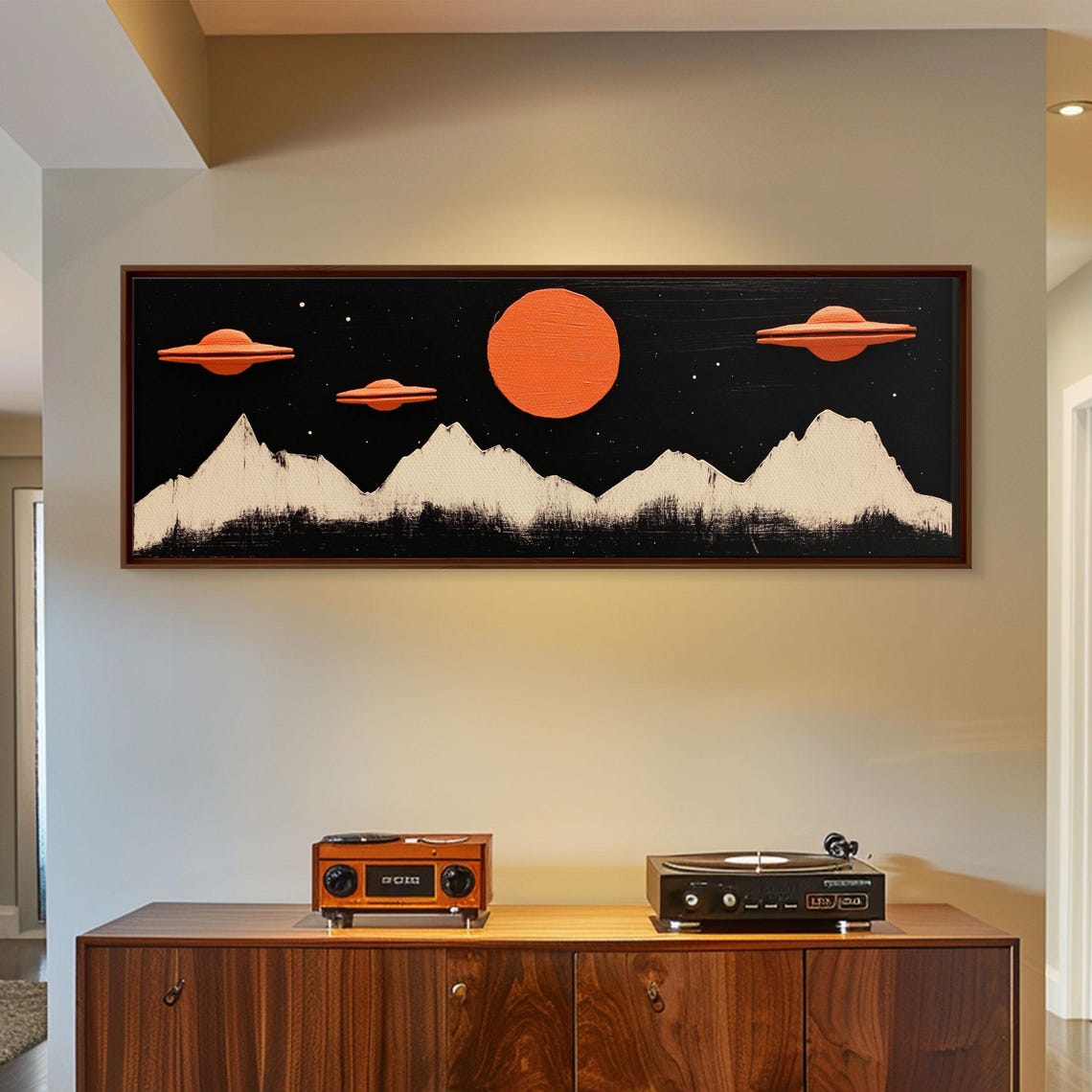 Cute Nursery Decor Boys Room Wall Art Panoramic Flying Saucers Or Ufos Art Print Framed - Image 3