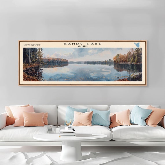 Sandy Lake Framed Print Lake House Decor Panoramic Wall Art Travel Poster Serene Landscape Painting Bedroom Decor