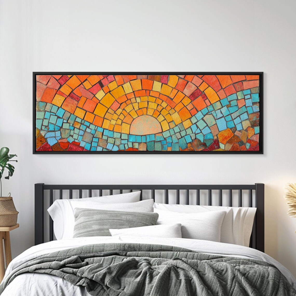 Mosaic Sunset Arch Orange Red Tiles Turquoise Water Art Poster - Image 2