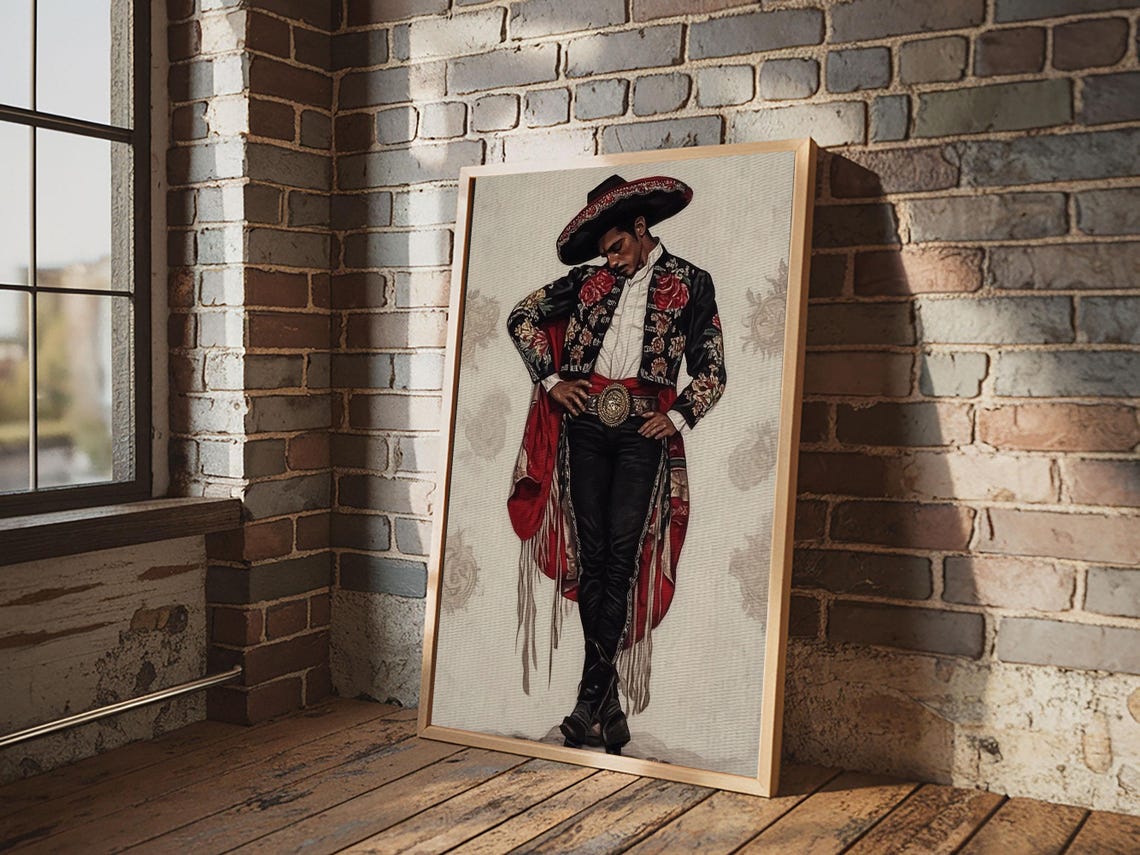 Mexican Charro Matador Portrait Ornate Suit Sombrero Cultural Wall Art - Image 3