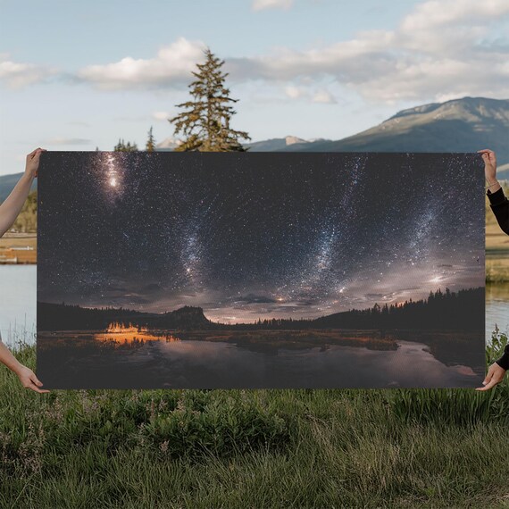 Cool Wall Art Landscape Mountains Nature Painting Prints Minimalist Modern Home Artwork Decoration Night Sky With Stars Framed Print