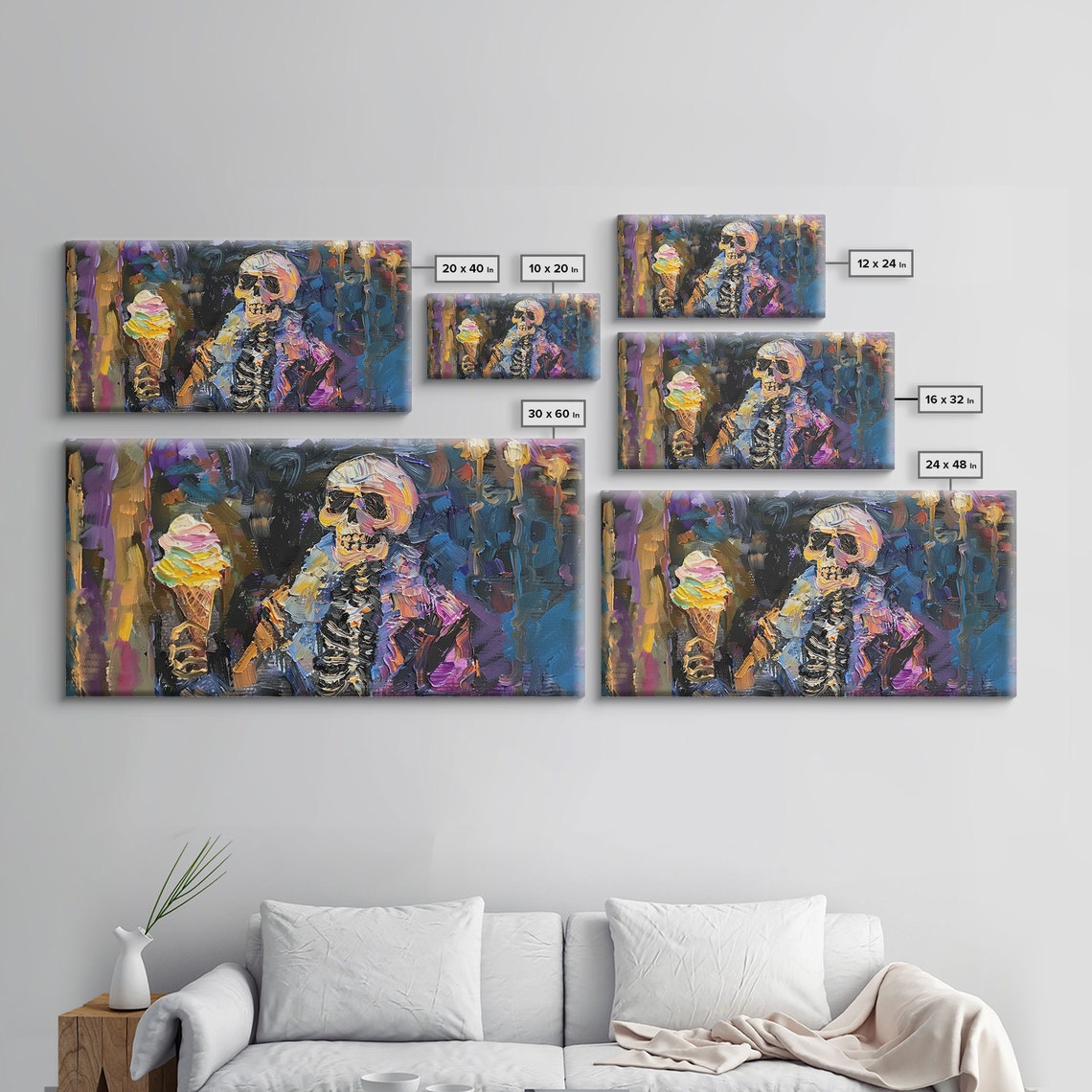 Skeleton Eating Ice Cream Cone Colorful Impasto Halloween Art Print - Image 2