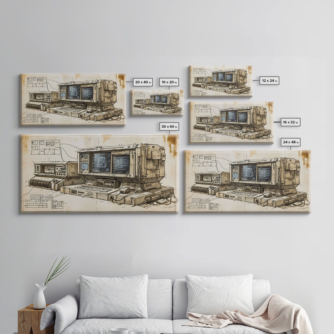 Retro Futurism Vintage Computer Blueprint Schematic Tech Poster - Image 2