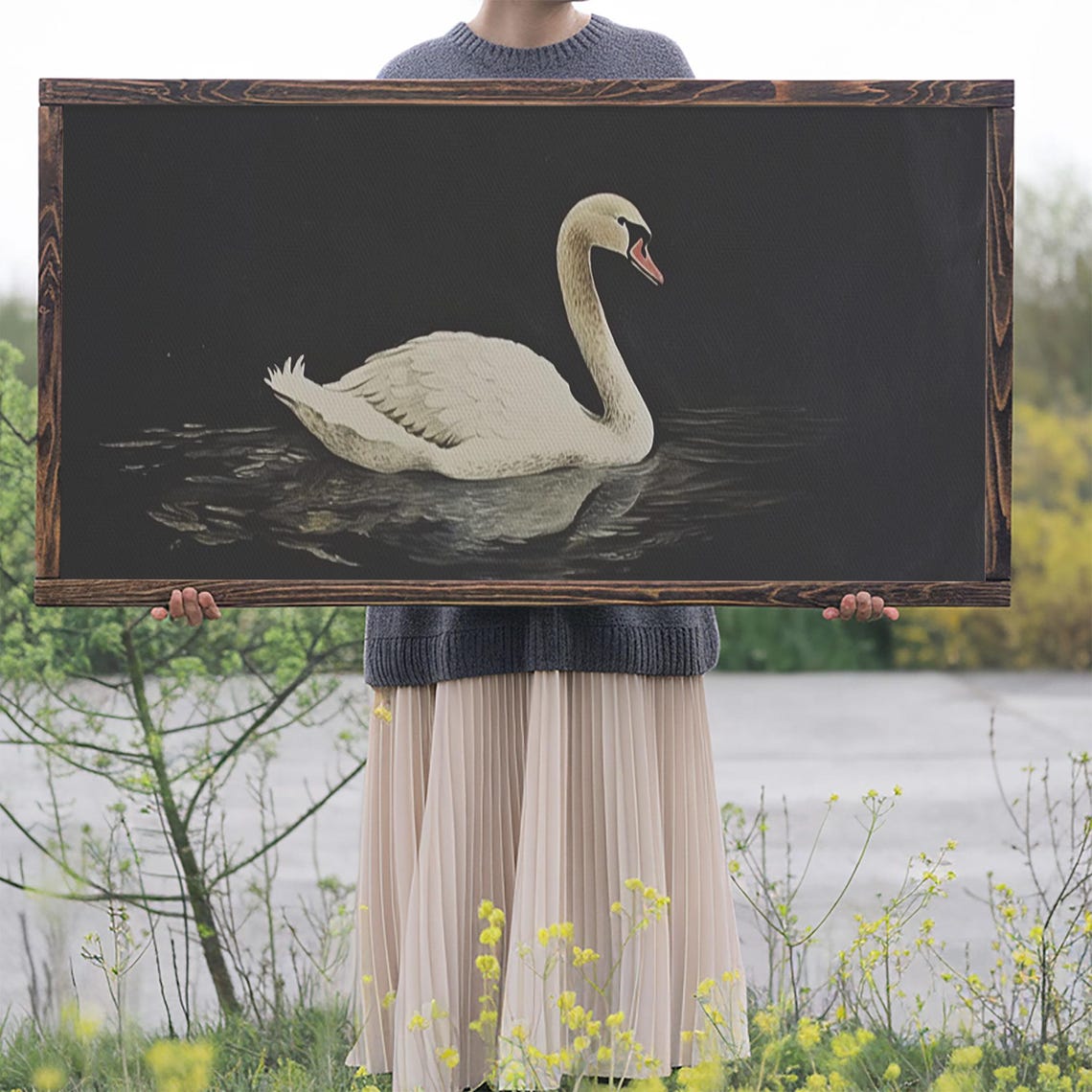 Vintage Framed Art Framed Vintage Print Vintage Painting Black Swan Art Girls Room Or Nursery Print Minimalist Farmhouse Art - Image 2