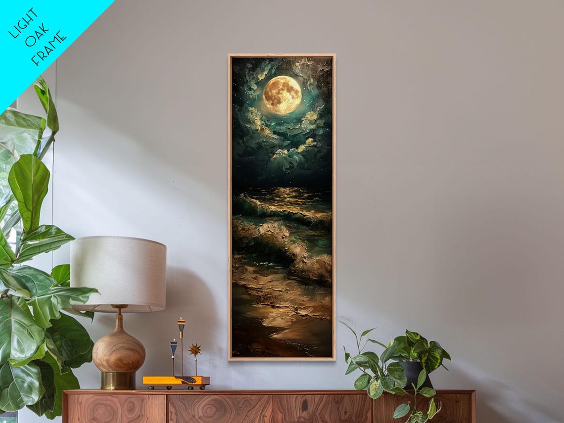 Full Moon Over Ocean Waves Night Sea Moonlight Coastal Travel Poster - Image 4