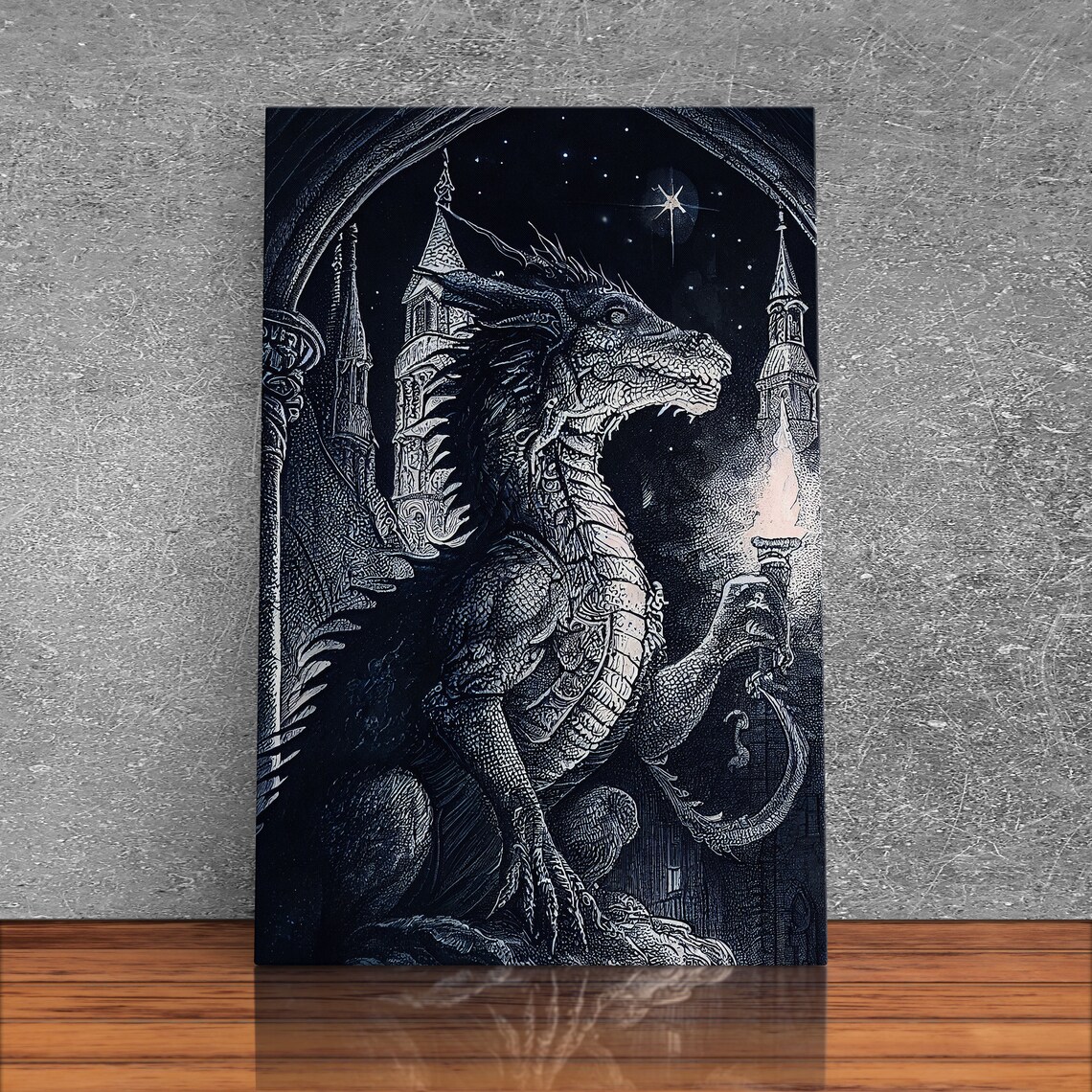 Black And White Fantasy Dragon Wall Art Print - Image 3