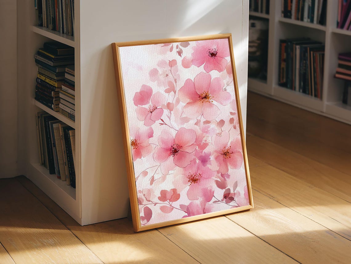 Pink Flowers Wall Art Watercolor Painting Print Preppy Wall Art Preppy Decor Girls Nursery Room Or Dorm Room Wall Art - Image 2