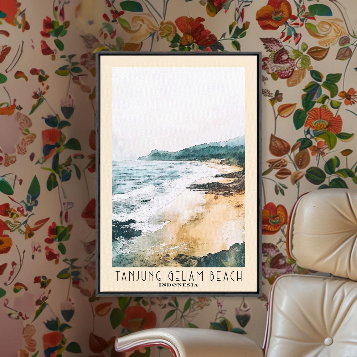 Tanjung Gelam Beach Indonesia Misty Surf Waves Rocky Shore Poster