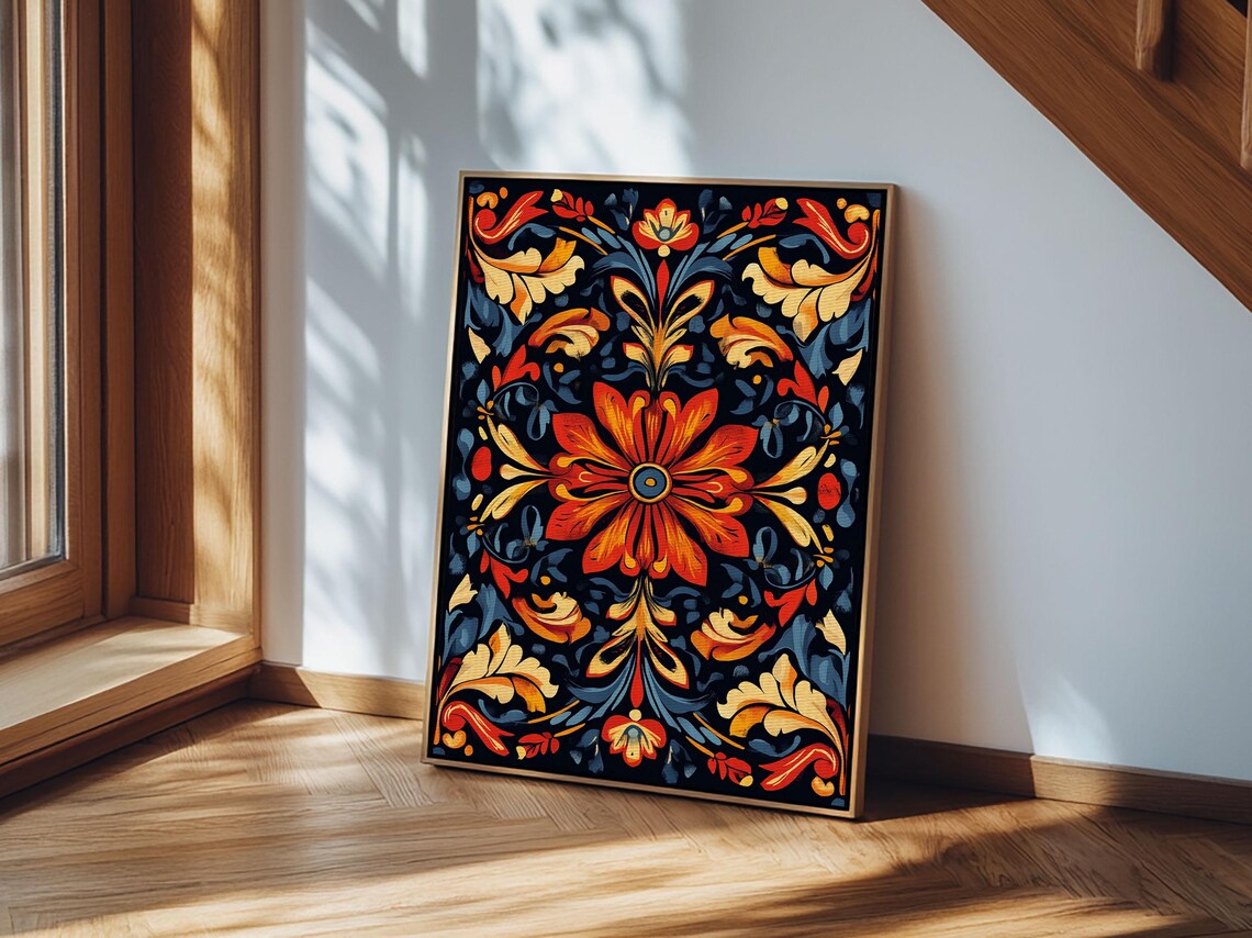 Botanical Floral Tile Pattern, Southwestern Art Print - Image 6