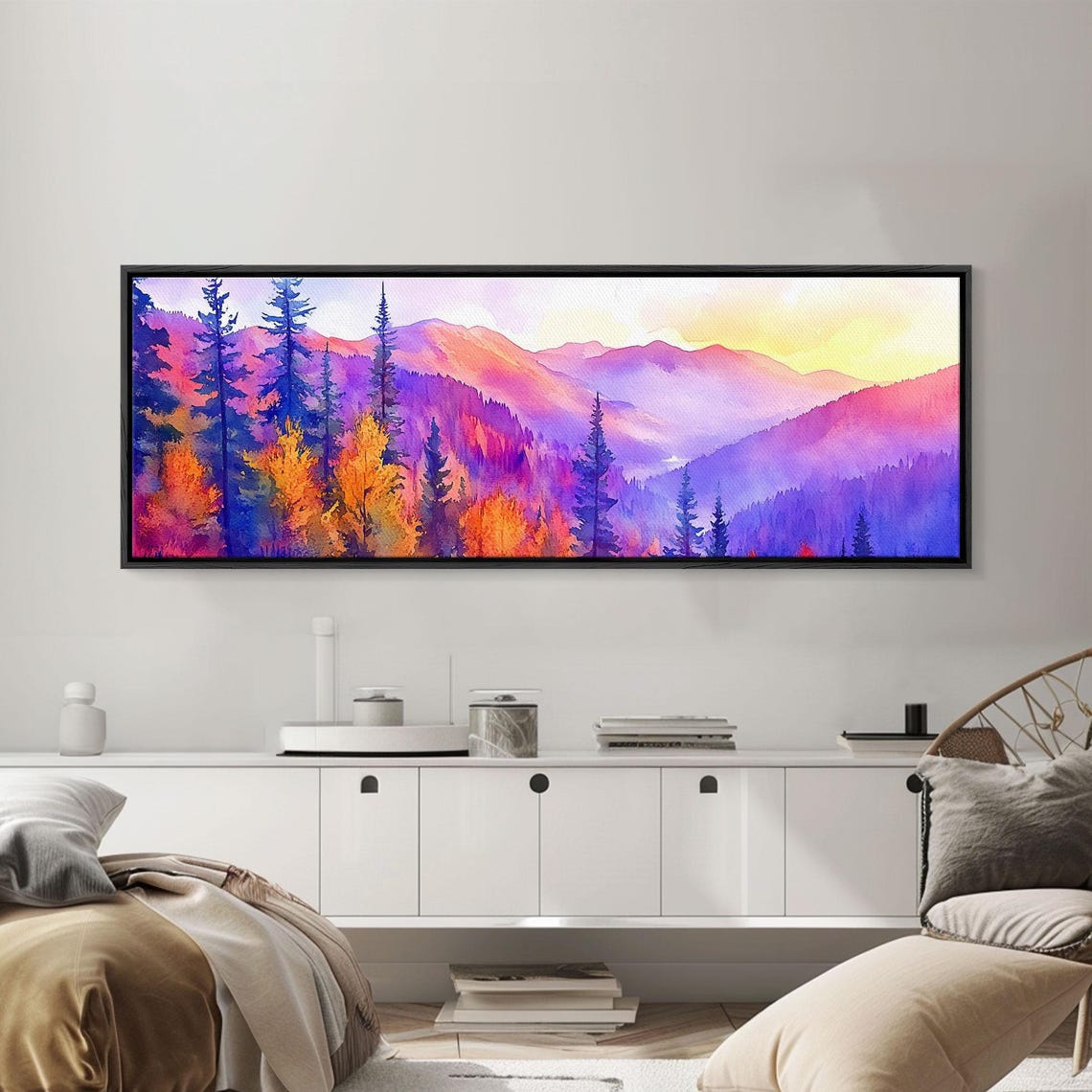 Purple Mountain Painting Framed Print Art Panoramic Extra Wide Wall Art