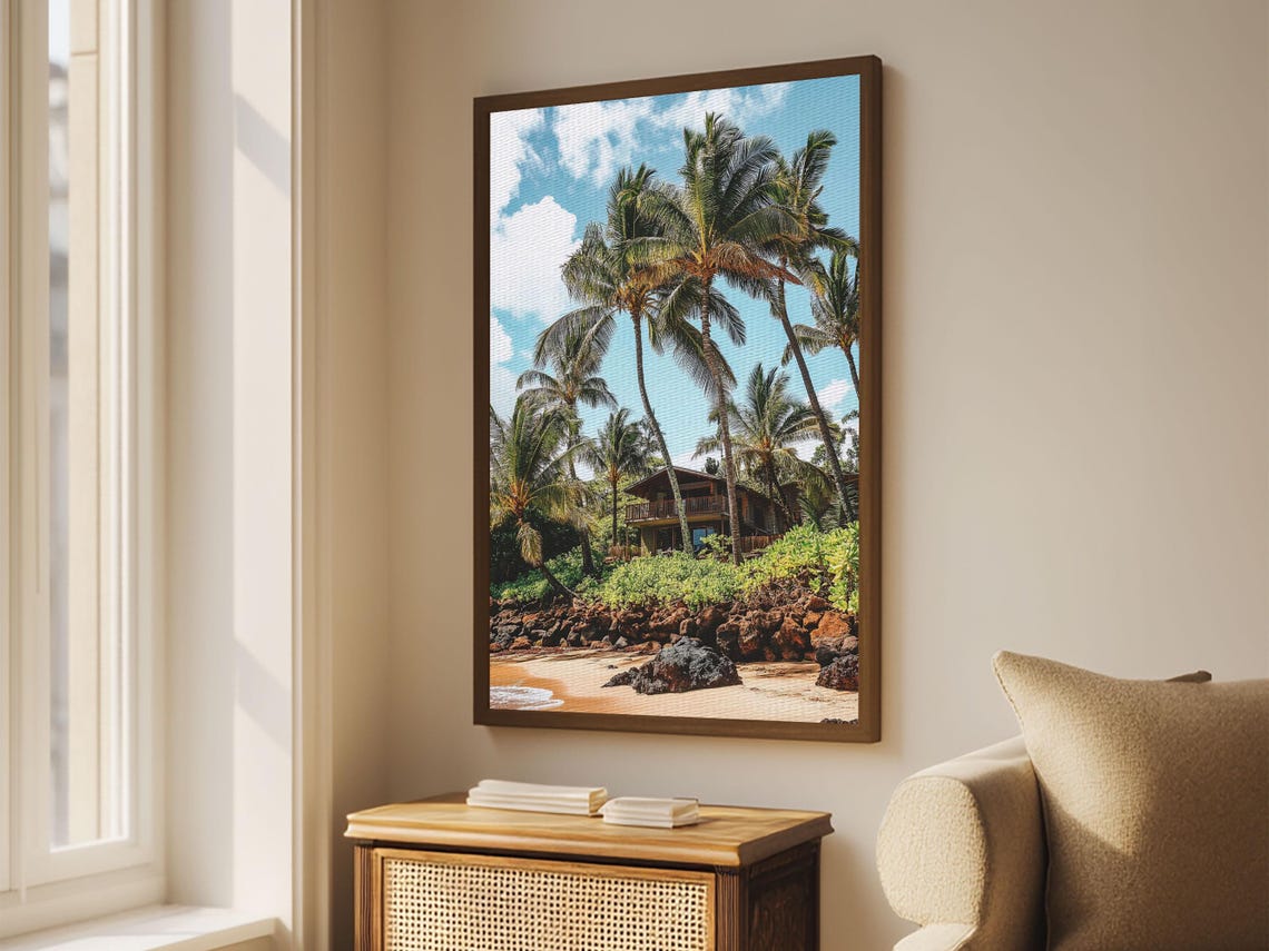 Tropical Palm Beach House Hawaii Coastal Landscape Travel Poster - Image 6