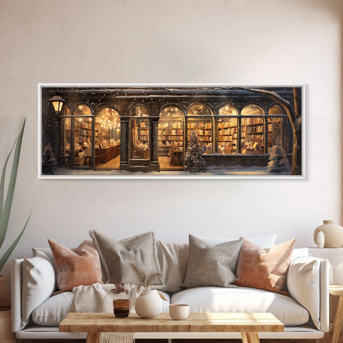 Victorian Library in Winter, Christmas Art Print - Image 5