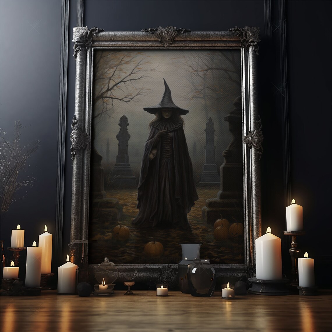 Witch in the Cemetery, Vintage Halloween Art Print - Image 4