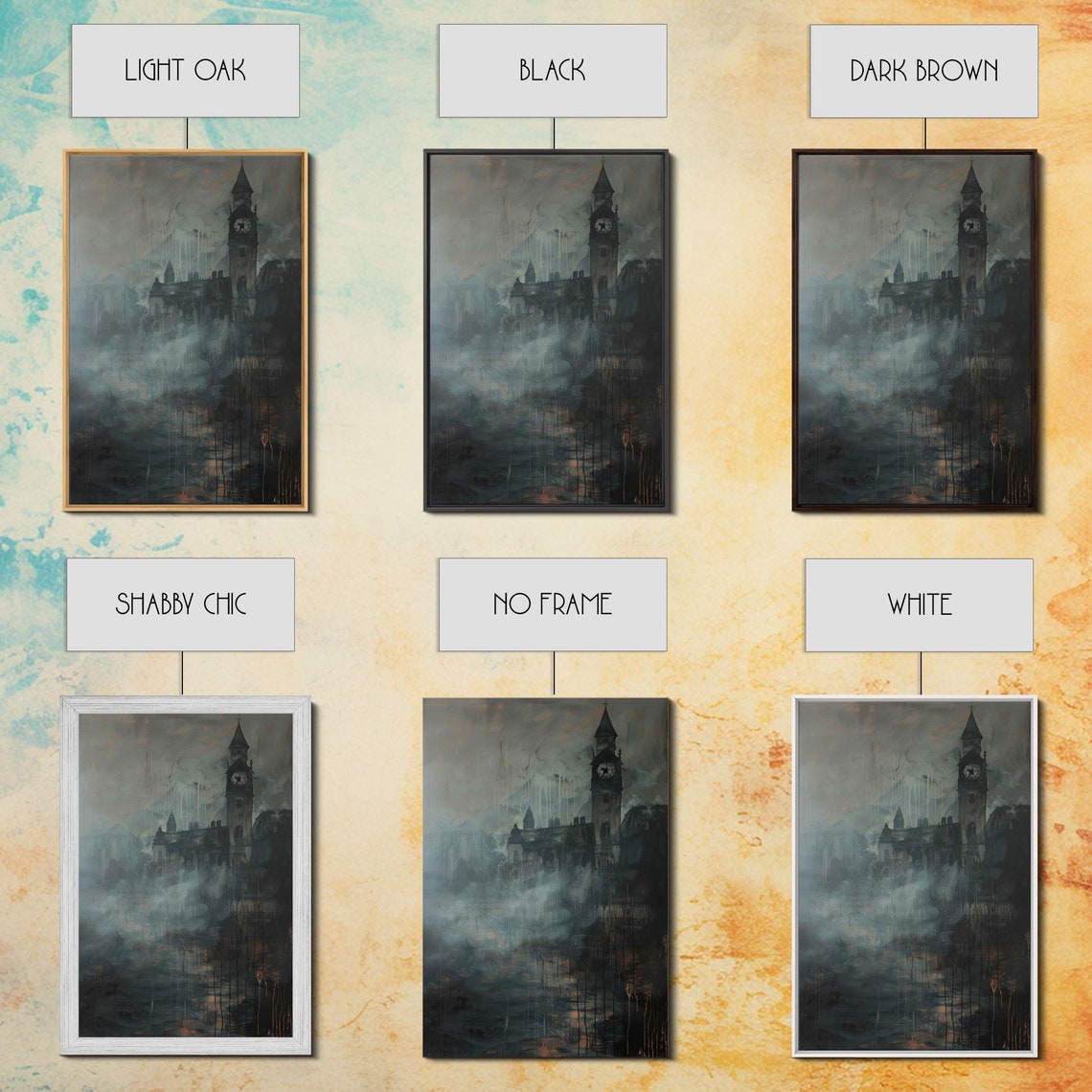 Haunted Gothic Clock Tower Foggy Night Dark Moody Art Poster - Image 3