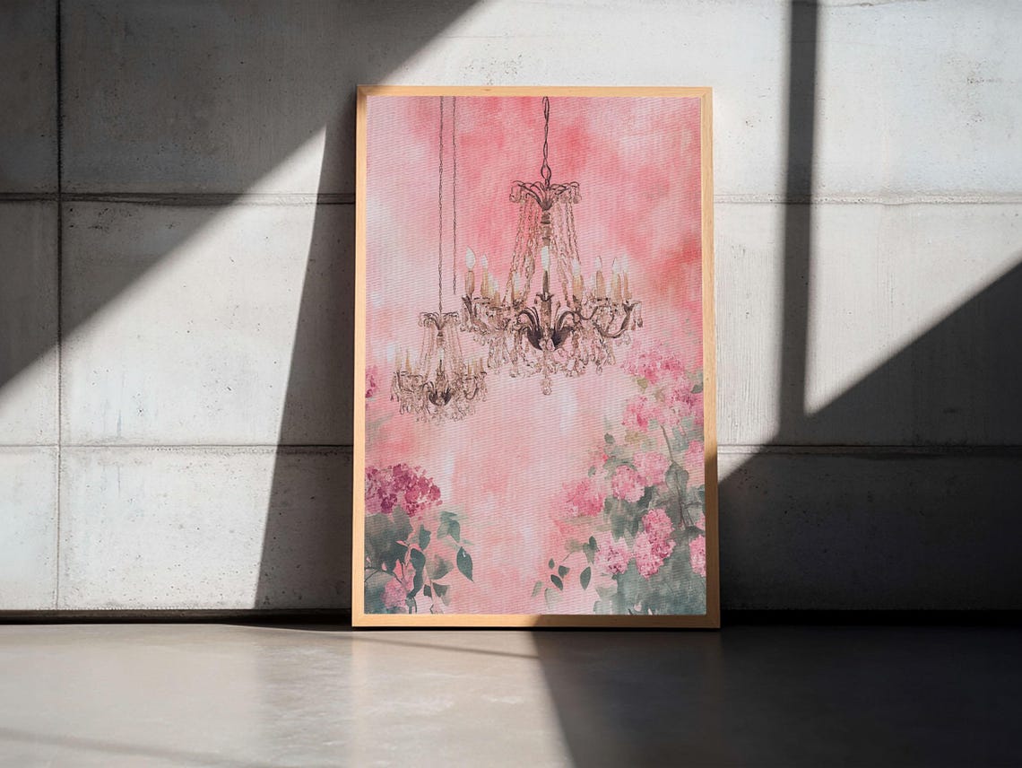 Pink Chandelier Watercolor Crystal Lights Floral Elegant Wall Poster - Image 6