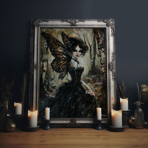 Dark Gothic Fairy With Butterfly Wings In Enchanted Forest Poster