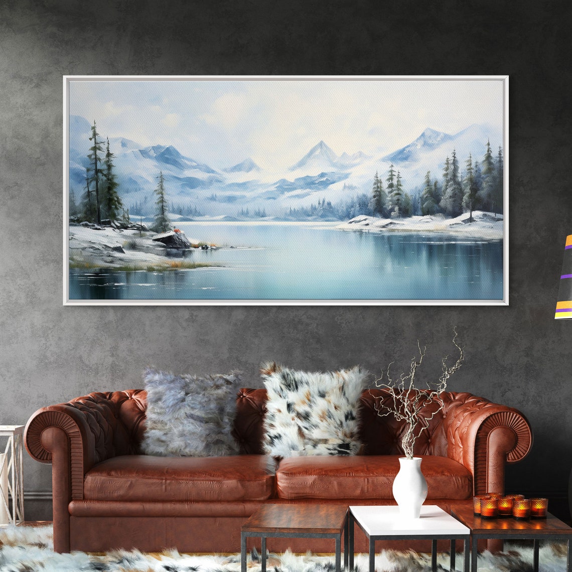 Winter Mountain Lake Snowy Peaks Serene Watercolor Landscape Poster - Image 4