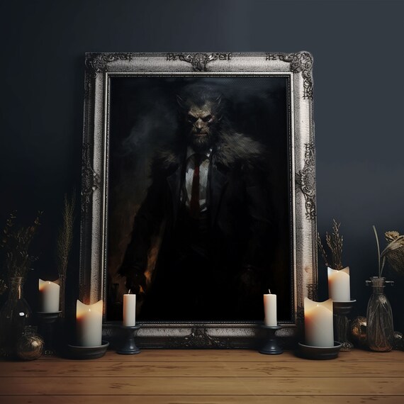 Dark Werewolf Businessman Portrait Suit Shadowy Gothic Horror Art Print