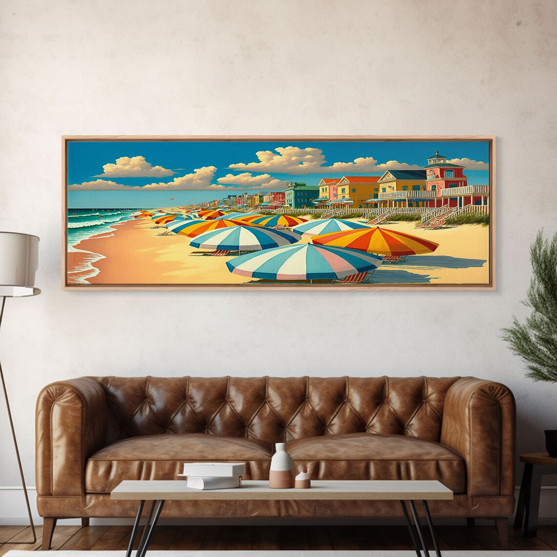 Beach Boardwalk Umbrellas, Mid-Century Modern Art Print