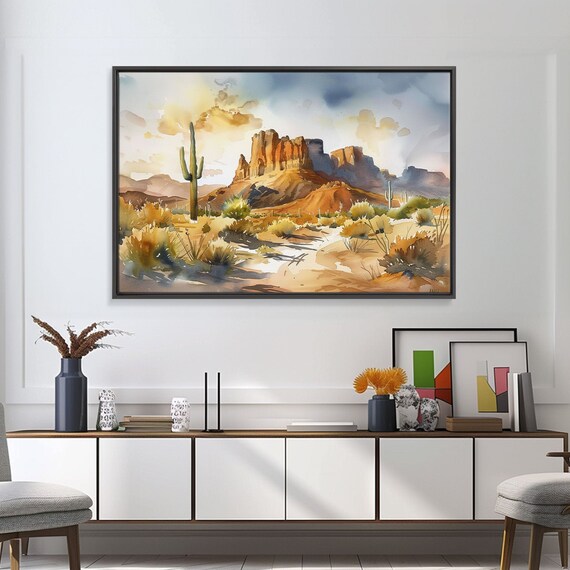 Beautiful Arizona Watercolor Landscape Painting Print Wood Framed Art Gift For Him Painting Prints Abstract Wall Art