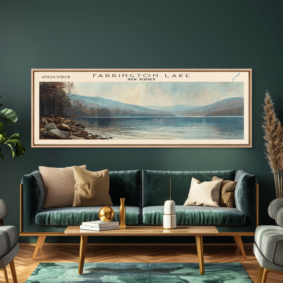 Farrington Lake New Jersey Framed Print Lake House Decor Panoramic Wall Art Travel Poster Modern Lake Painting Nature Art - Image 4