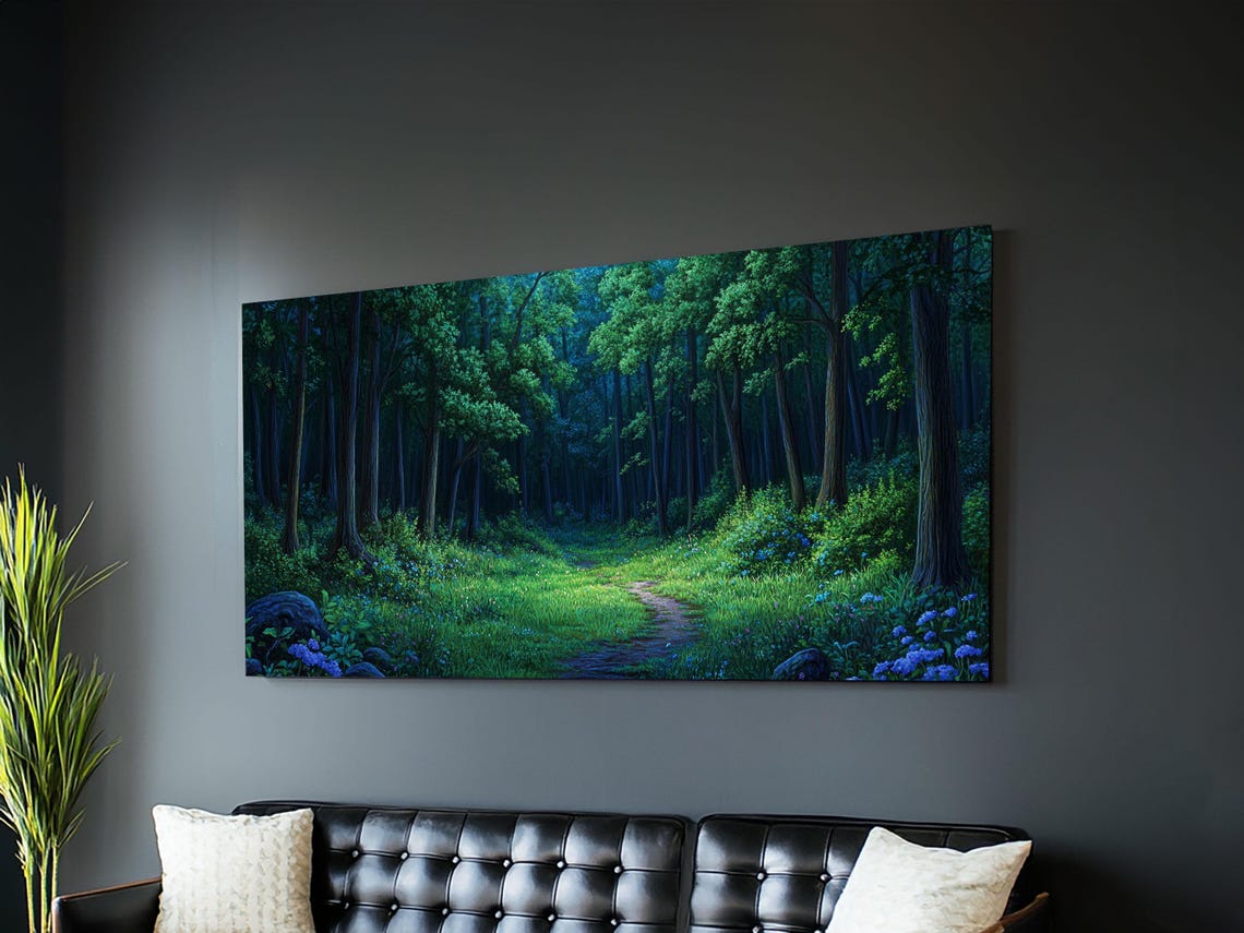 Lush Green Forest Path Wildflowers Tall Trees Landscape Poster - Image 4