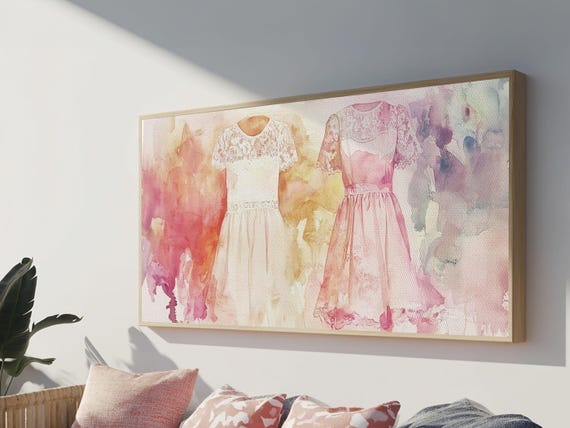 Elegant Dress Illustration Print Fashion Wall Art Feminine Aesthetic Watercolor Pastel Style Bedroom Or Studio Decor