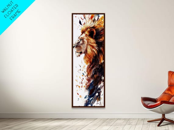 Side Profile Lion Print In Bold Abstract Watercolors Ideal Tall Skinny Wall Art For Modern Wildlife Home Decor