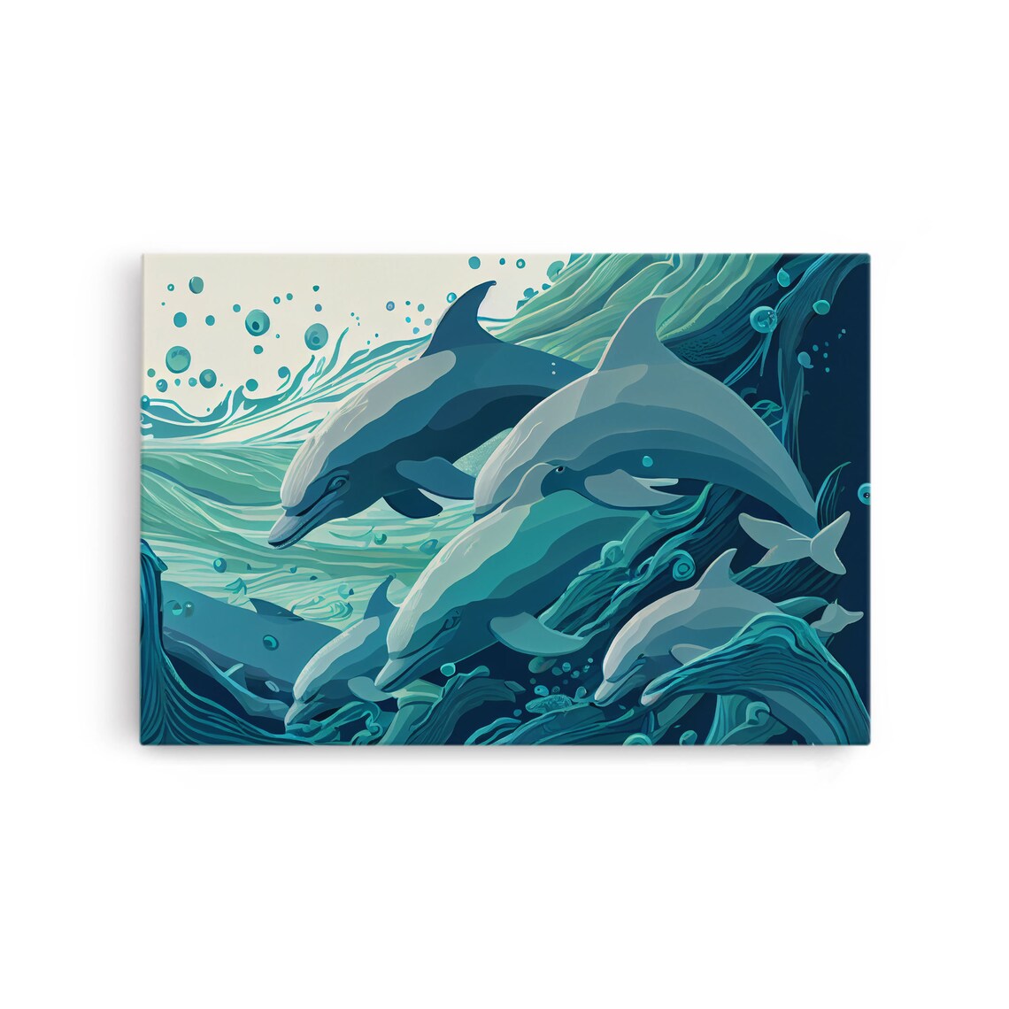 Dolphins In The Ocean, Turquoise Art Print - Image 3