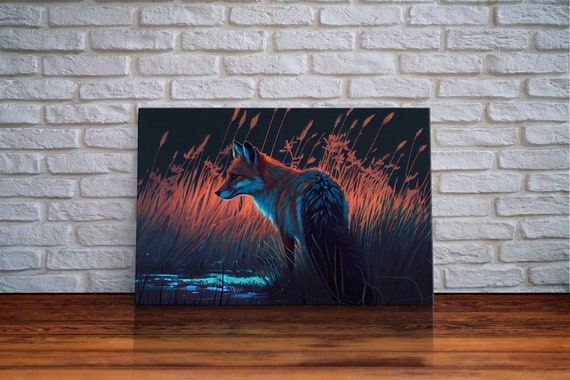 Fox Hunting in Tall Grass Wall Art Print, Wildlife