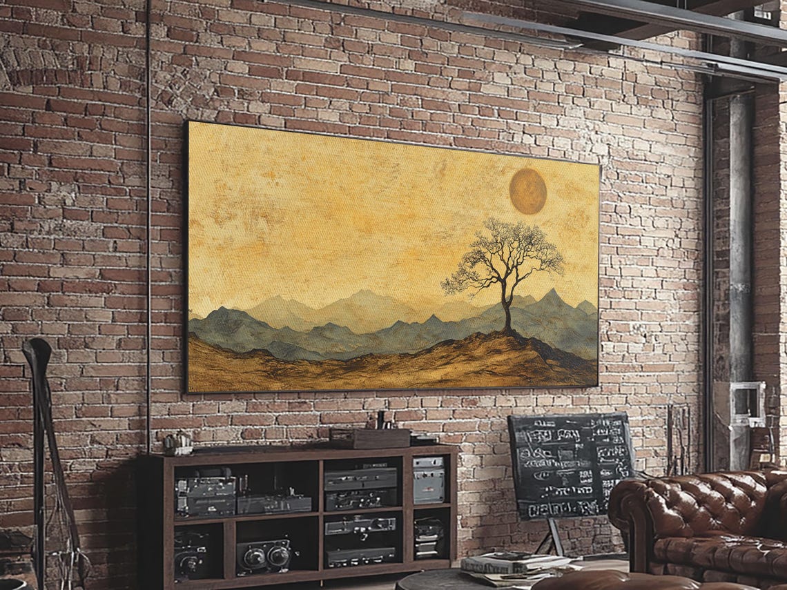 Lone Tree Golden Mountains Wabi Sabi Earthy Landscape Art Poster - Image 5