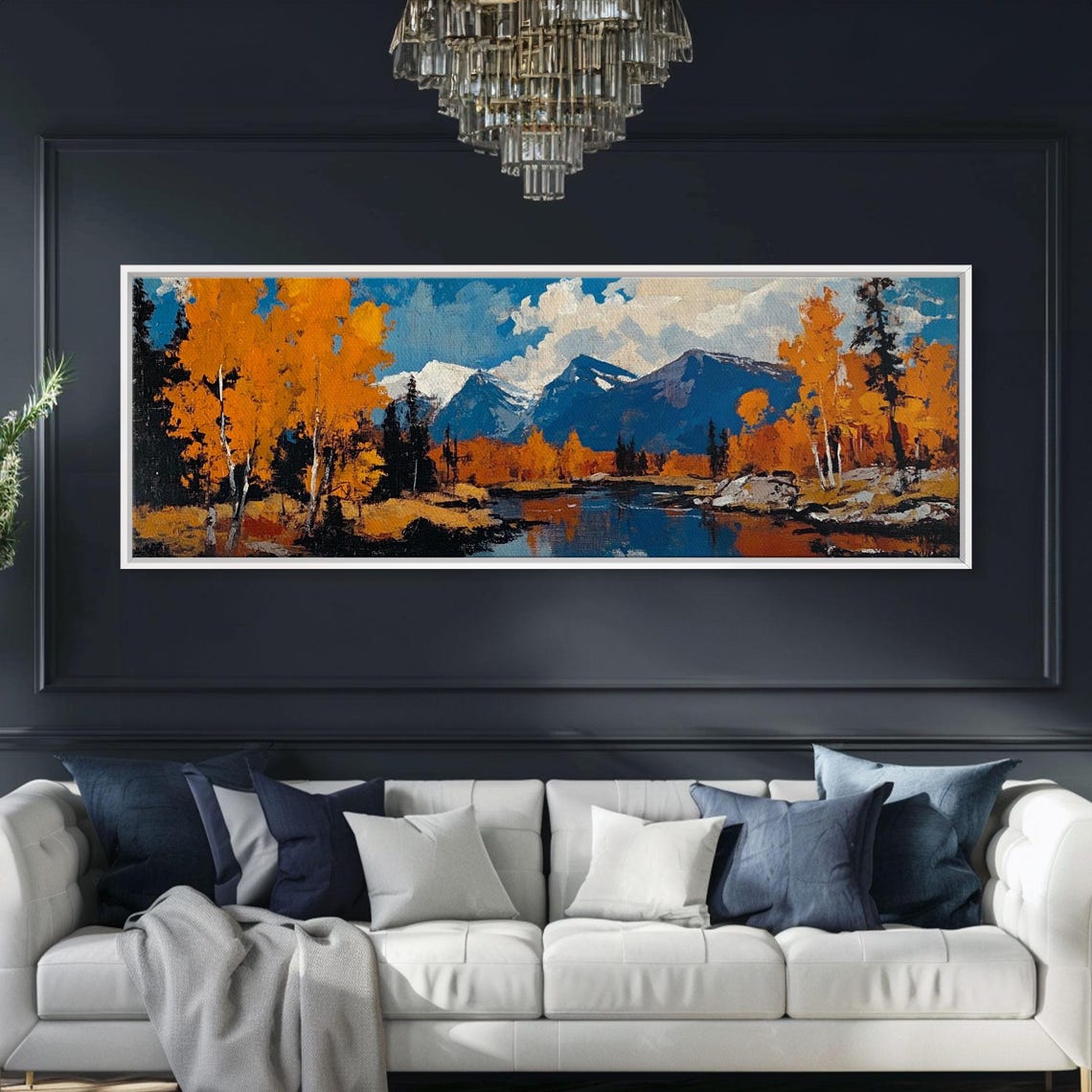 Vintage Fall Landscape Golden Aspens Mountain Lake Oil Poster - Image 6