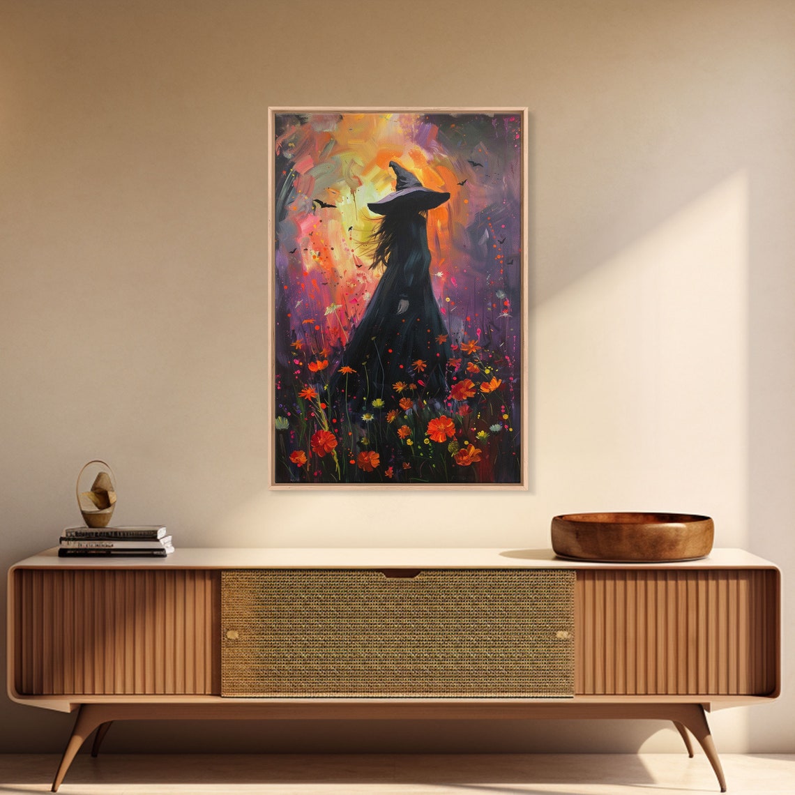 Witch Silhouette Sunset Wildflower Meadow Painterly Moody Art Poster - Image 3