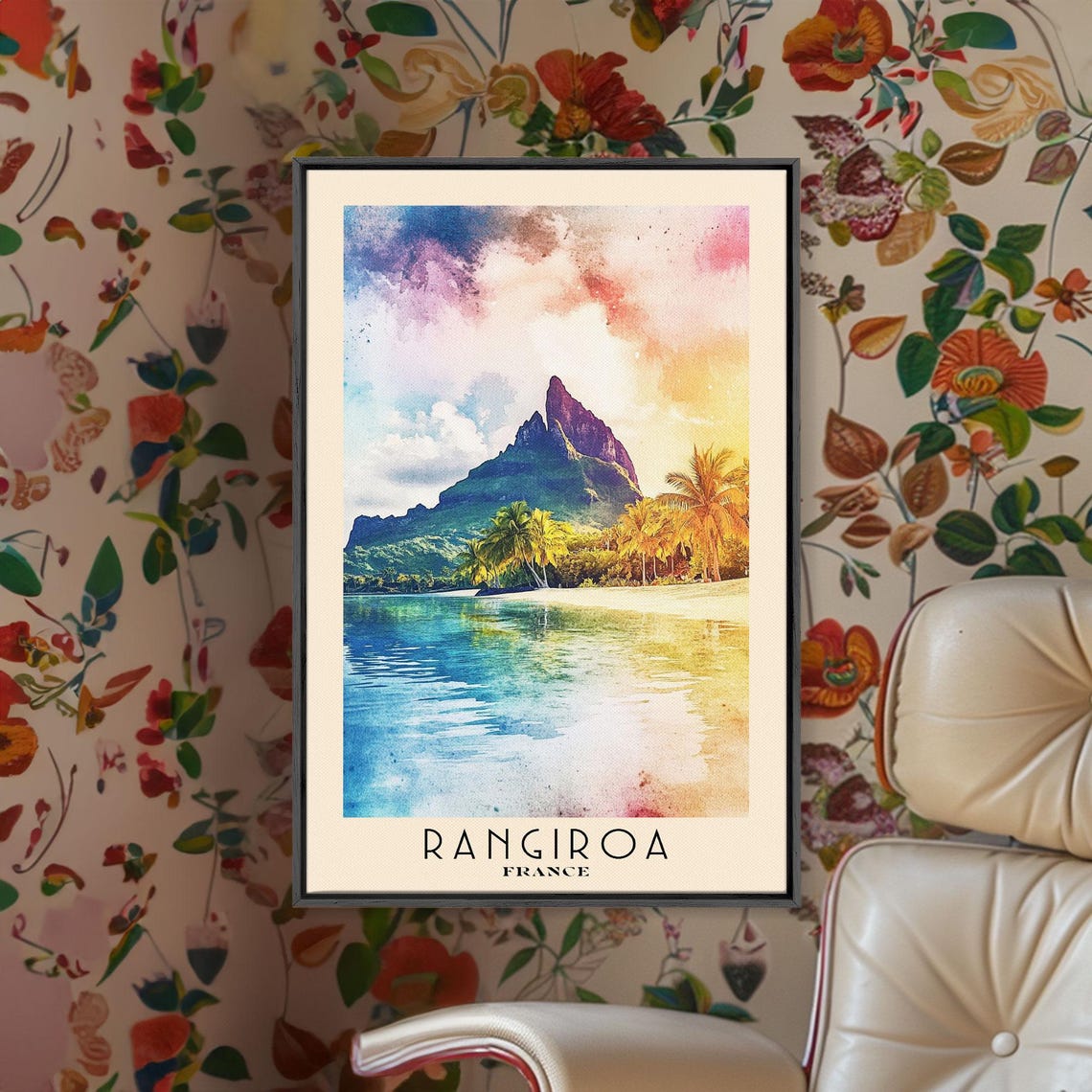 Rangiroa France Island Peak Over Lagoon Palm Shore Sunset Glow Poster