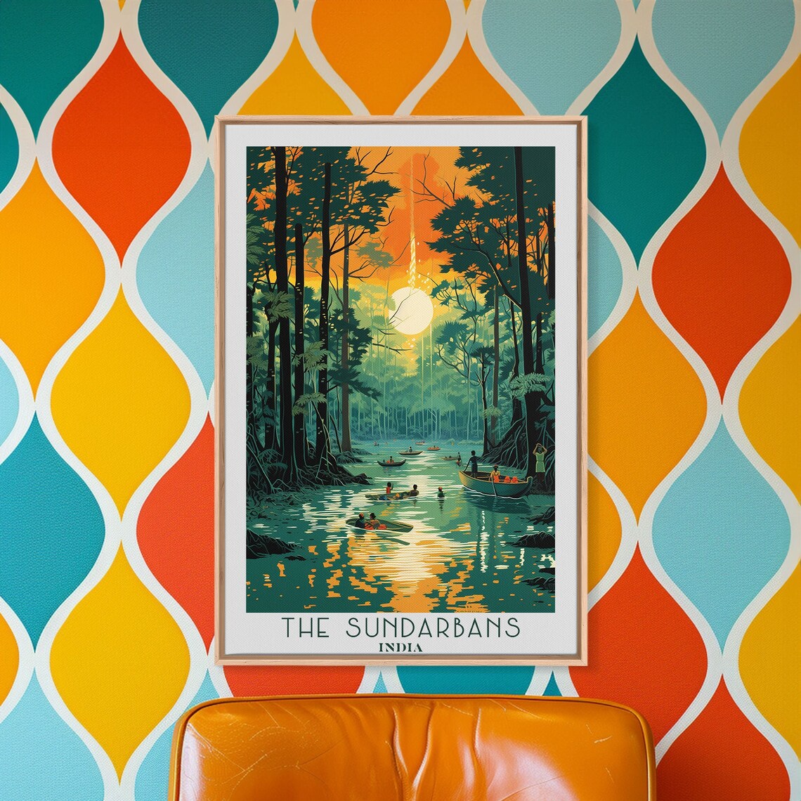 The Sundarbans India Mangrove Forest Boats Sunset Retro Travel Poster - Image 5