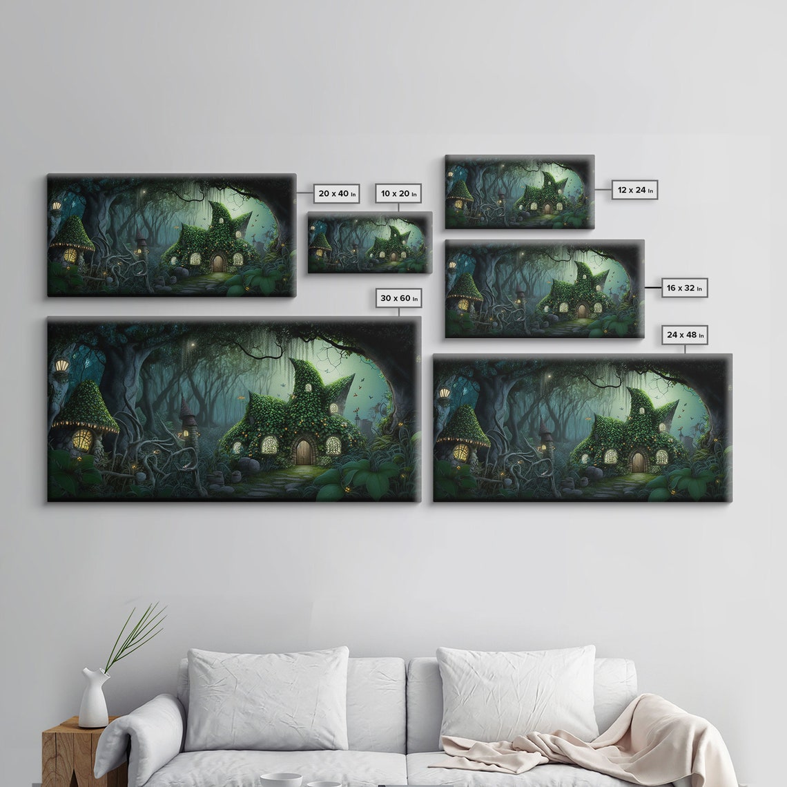 Fantasy Gnome Village Moss Cottages Dark Enchanted Forest Night Poster - Image 2