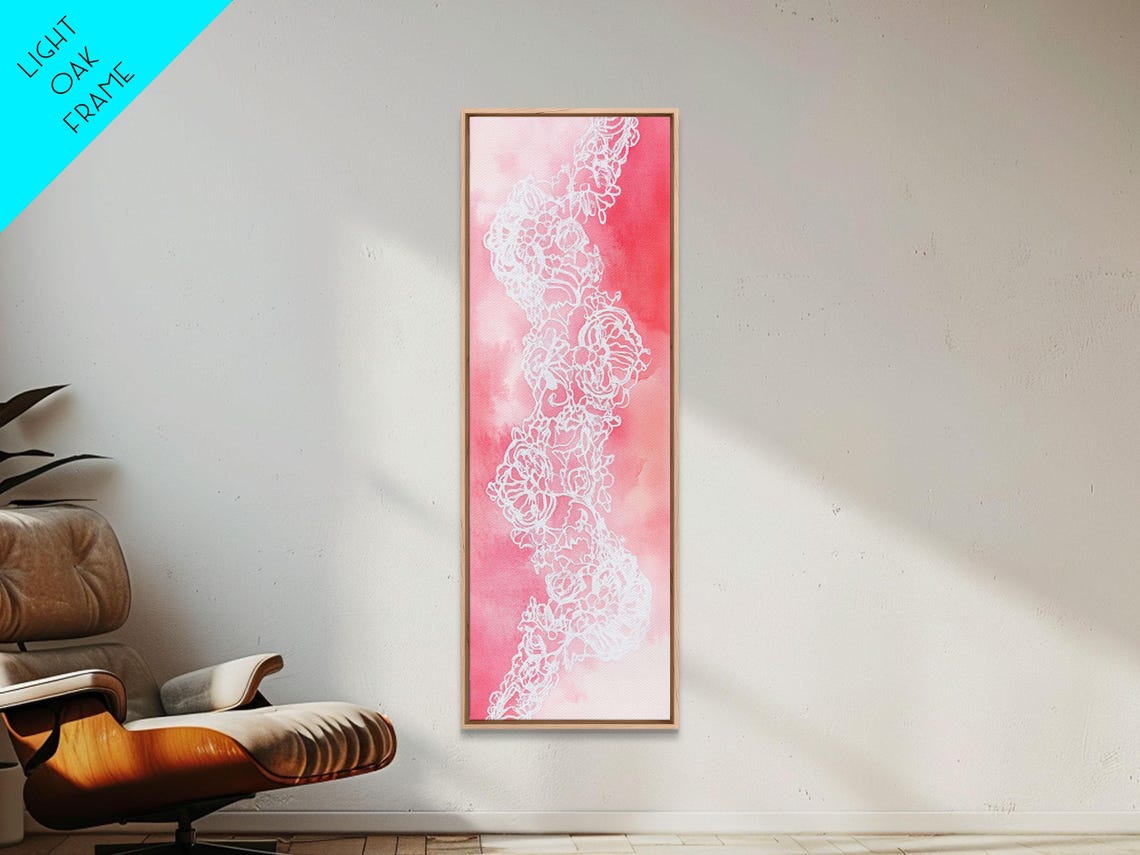 Lace Embroidery Print Whimsical Art Decorative Cottagecore Wall Art Light Pink Wall Art Vertical Rustic Art Above Sofa Art