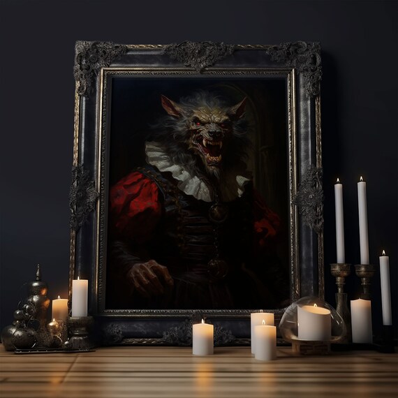 Victorian Werewolf Portrait Red Coat Snarling Gothic Horror Art Print