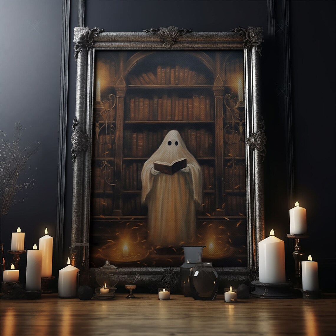 Spooky Ghost Reading A Book, Cute Halloween Art Print - Image 4