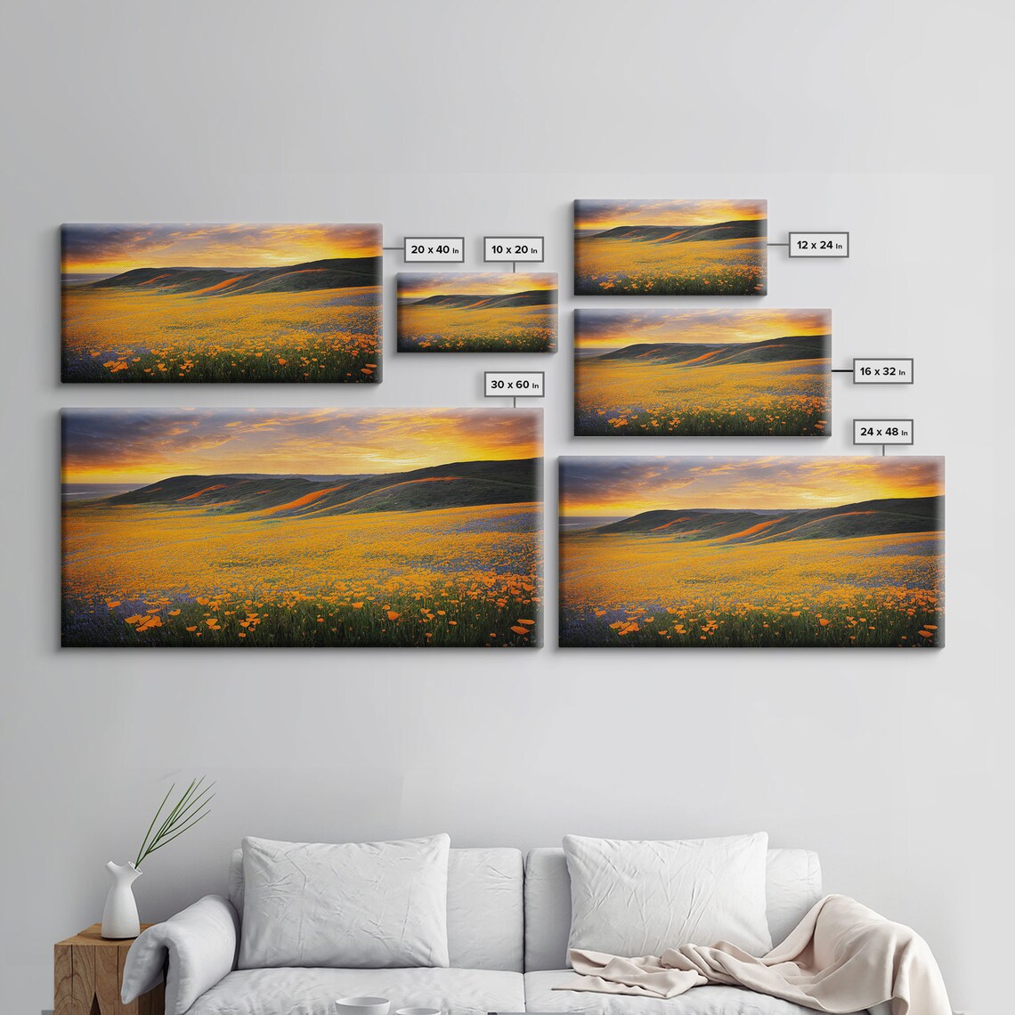 Orange Poppy Field Rolling Hills At Sunset Golden Hour Panorama Print - Image 2