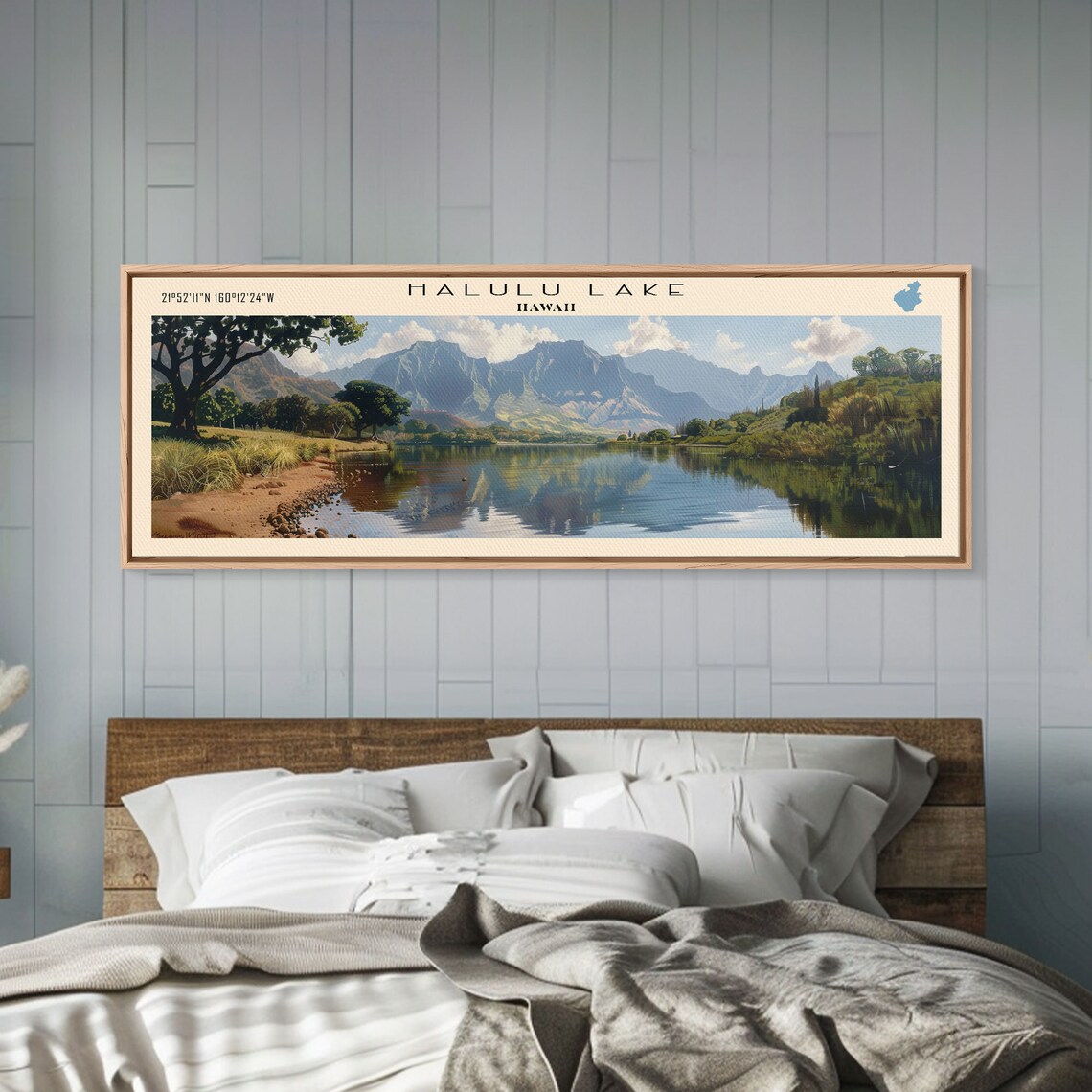 Halulu Lake Hawaii Tropical Mountains Lush Shore Reflection Poster - Image 3