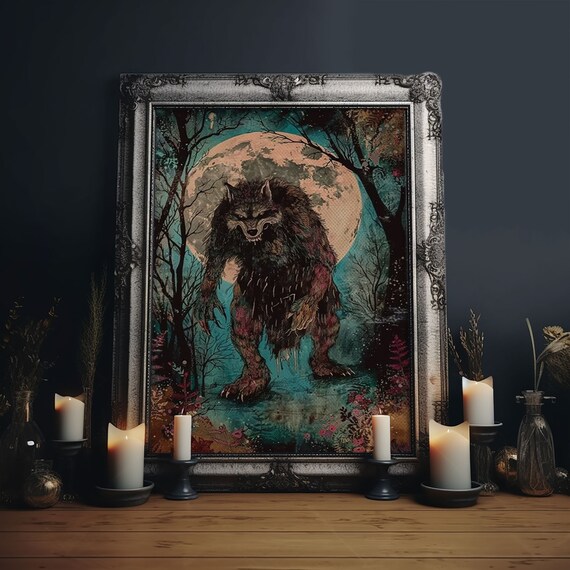 Full Moon Werewolf Menacing Forest Beast Halloween Horror Art Poster