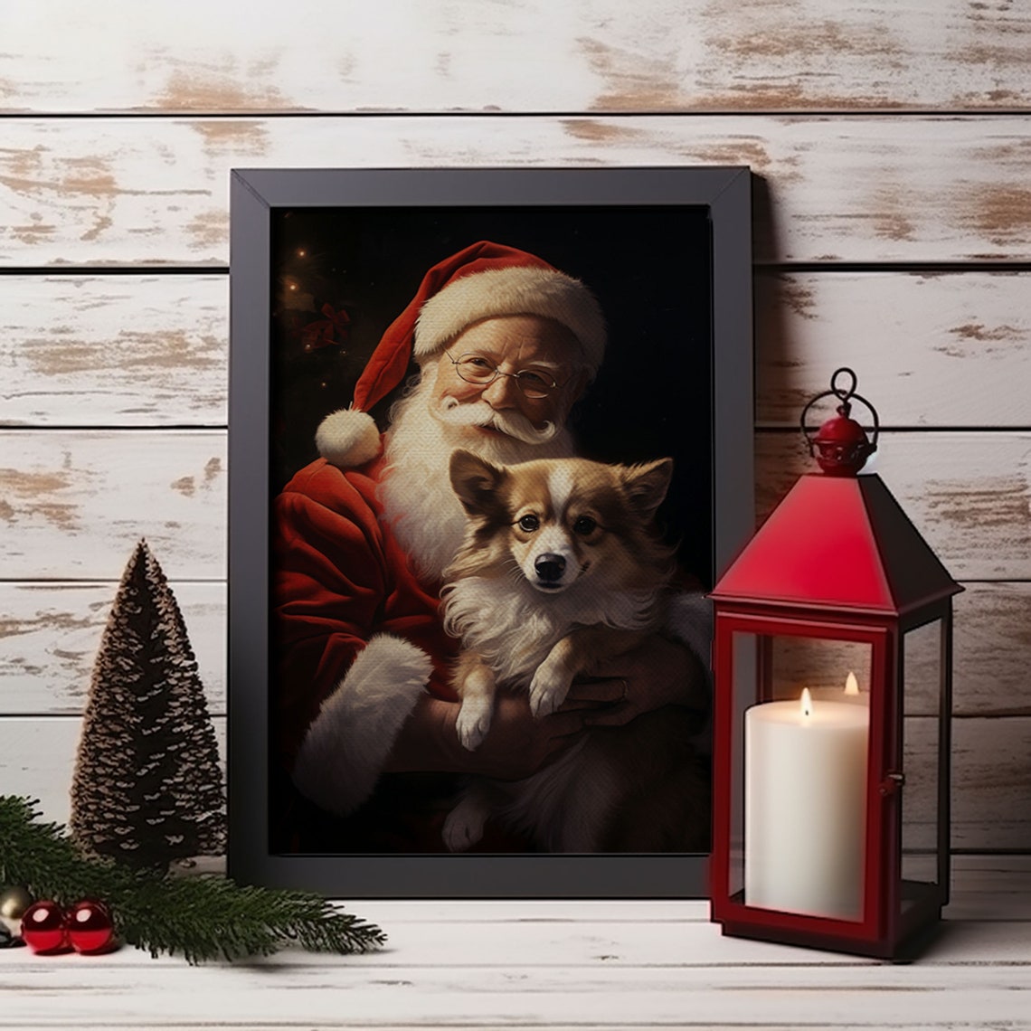 Santa Claus And His Corgi Christmas Wall Art Christmas Dog Winter Wall Art Santa Decor Santa Art Print Farmhouse Christmas - Image 5
