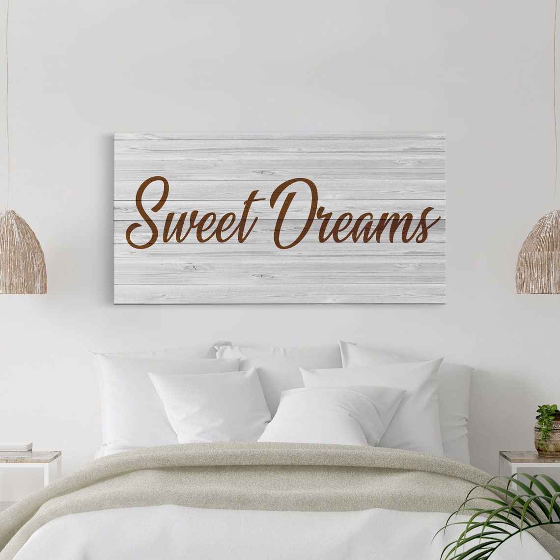 Sweet Dreams Brown Script Whitewashed Wood Bedroom Sign Wall Poster