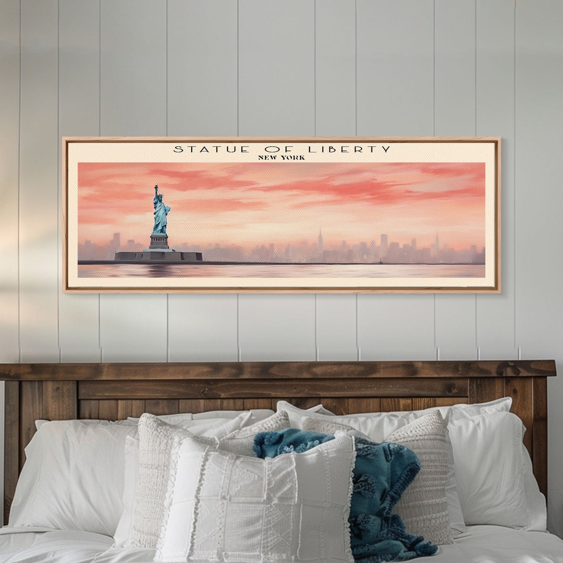 Statue of Liberty New York Sunset Skyline Harbor Panoramic Poster