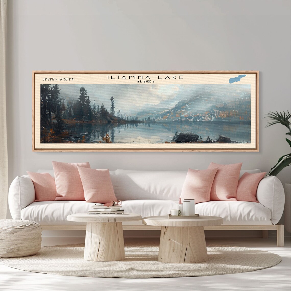 Iliamna Lake Alaska Misty Pine Shore Snowy Peaks Travel Poster - Image 3
