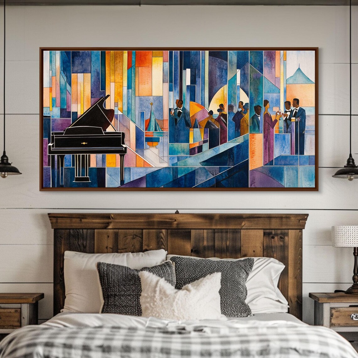Abstract Jazz Club Grand Piano Stained Glass Style Colorful Music Party Art Poster - Image 4