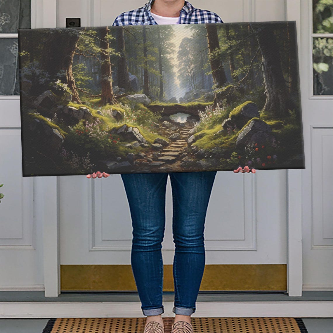 Emerald Fantasy Forest Stone Path Misty Glade Nature Wall Poster - Image 4